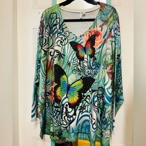 EUC Catherines 18/20W Long Sleeve Butterfly Shirt